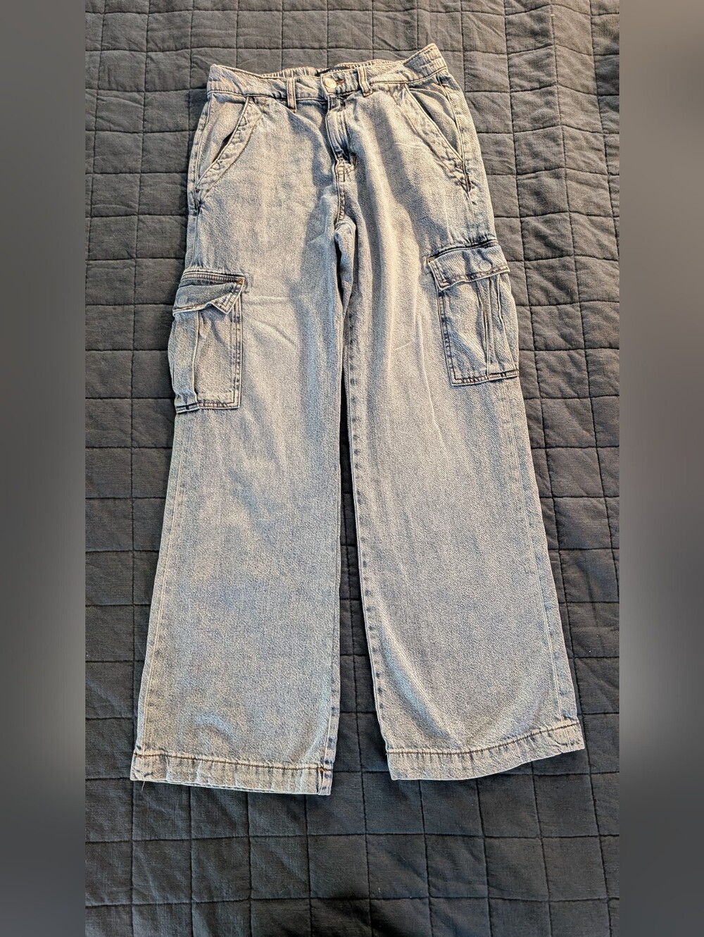 Aeropostale Light Blue High-Rise Wide Leg Cargo Jeans